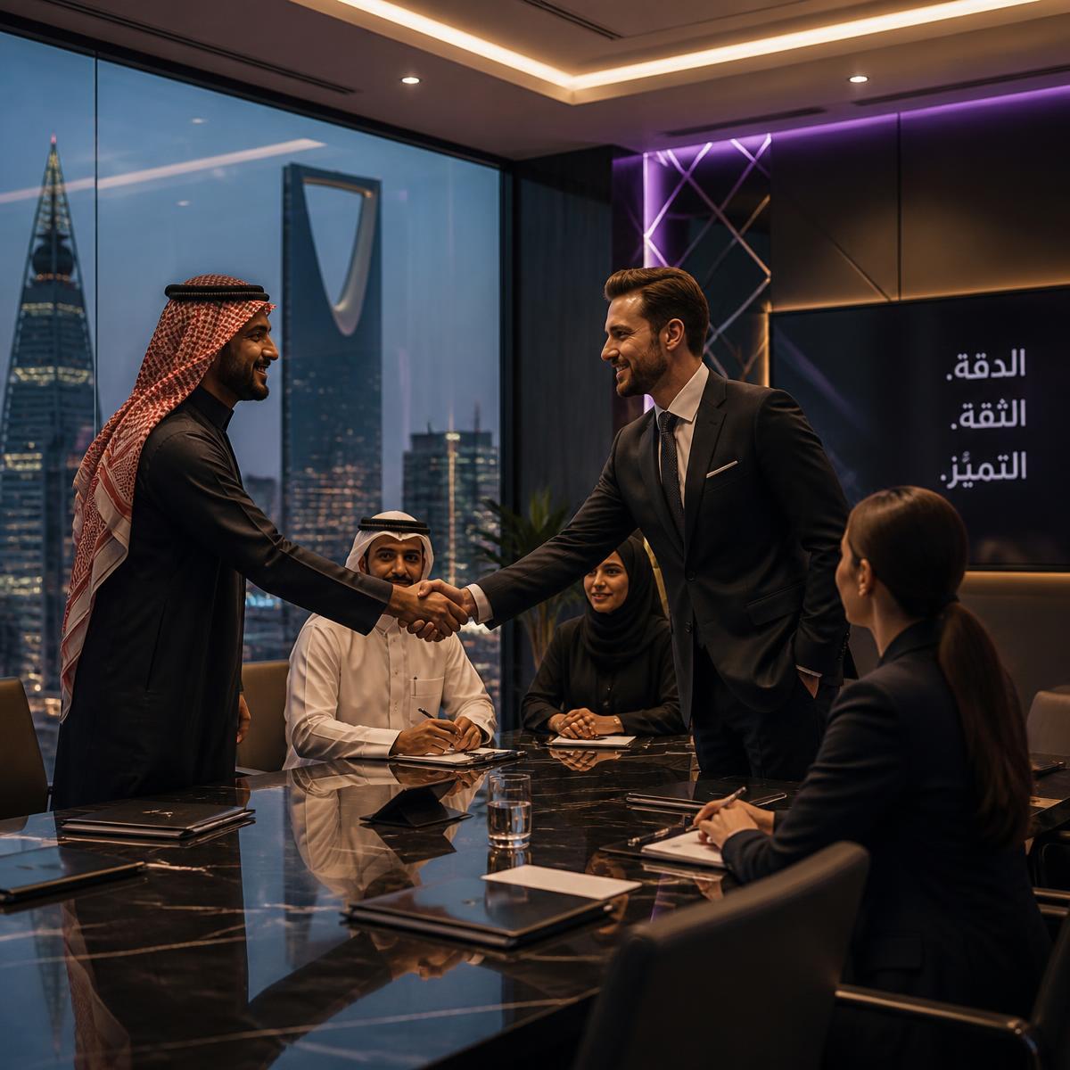 MSA Solutions team collaborating in a Riyadh boardroom